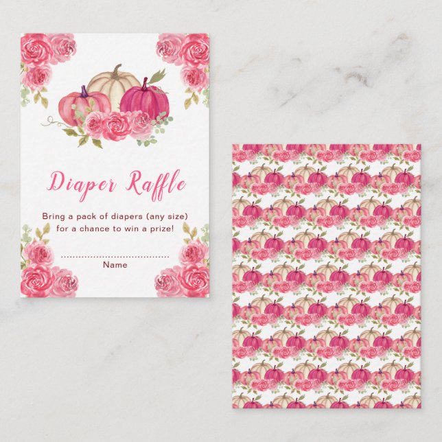 Hot Pink Floral Pumpkins Baby Shower Diaper Raffle Enclosure Card (Front/Back)