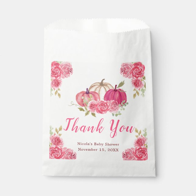 Hot Pink Floral Pumpkins Baby Shower Favour Bags (Front)