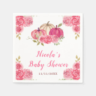 Hot Pink Floral Pumpkins Baby Shower Napkin