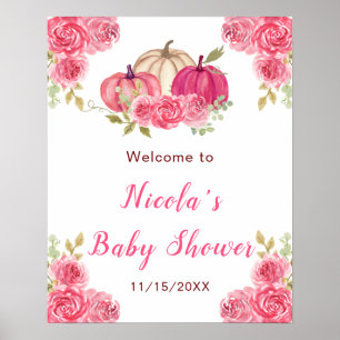 Hot PInk Floral Pumpkins Baby Shower Poster
