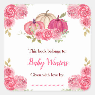 Hot Pink Floral Pumpkins Baby Shower Square Sticker