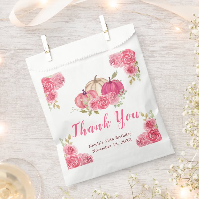 Hot Pink Floral Pumpkins Birthday Favour Bags (Clipped)