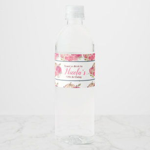 Hot Pink Floral Pumpkins Birthday Water Bottle Label