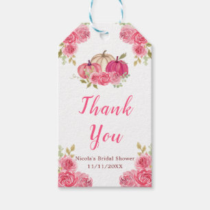 Hot Pink Floral Pumpkins Bridal Shower Gift Tags