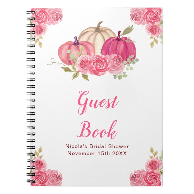 Hot Pink Floral Pumpkins Bridal Shower Guest Book (Front)