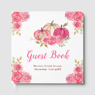 Hot Pink Floral Pumpkins Bridal Shower Guest Book