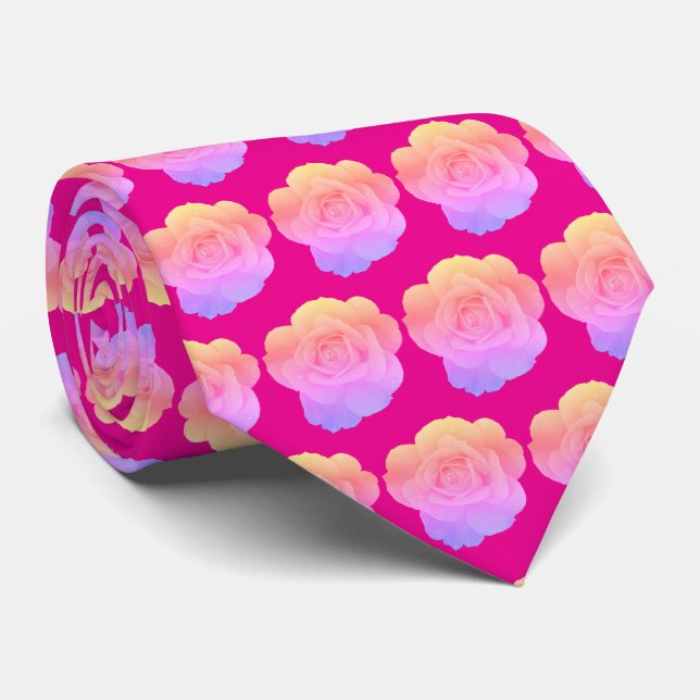 Hot Pink Floral Rose Patterns Abstract Gift Favour Tie (Rolled)