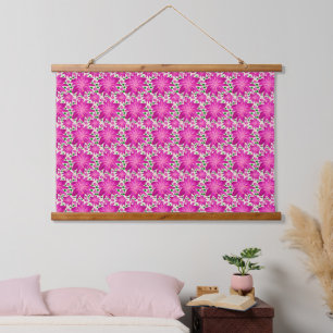 Hot pink floral seamless pattern hanging tapestry