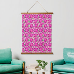 Hot pink floral seamless pattern hanging tapestry