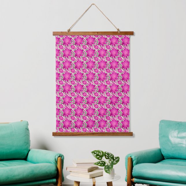 Hot pink floral seamless pattern  hanging tapestry (Living Room)
