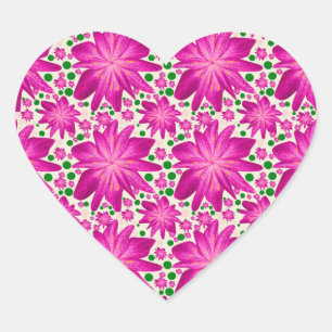 Hot Pink Floral Seamless Pattern Heart Sticker