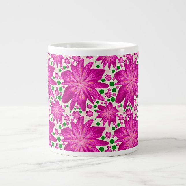 Hot Pink Floral Seamless Pattern  Large Coffee Mug (Front)