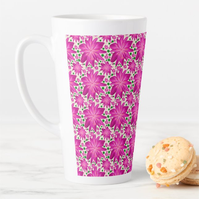 Hot Pink Floral Seamless Pattern  Latte Mug (In Situ)