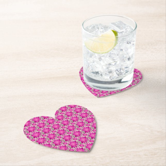 Hot Pink Floral Seamless Pattern  Paper Coaster (Insitu)