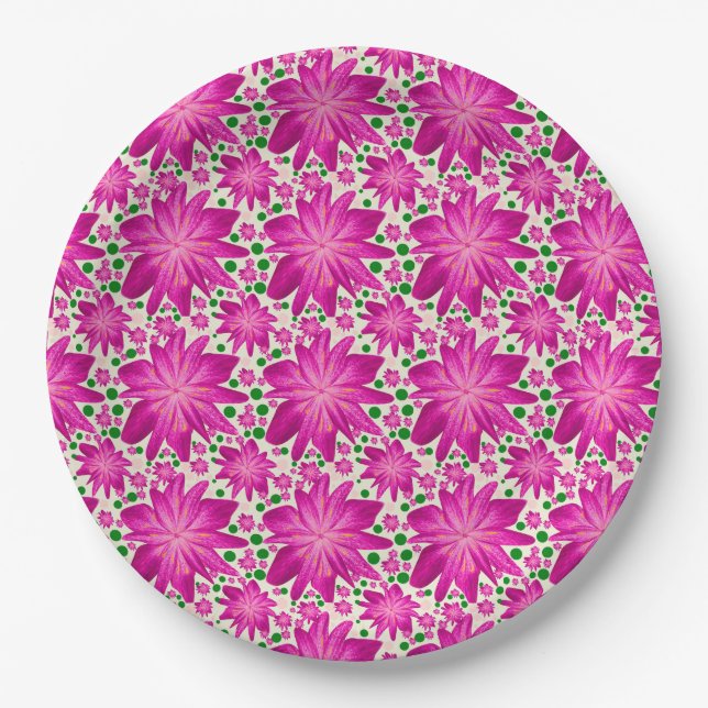 Hot Pink Floral Seamless Pattern  Paper Plate (Front)