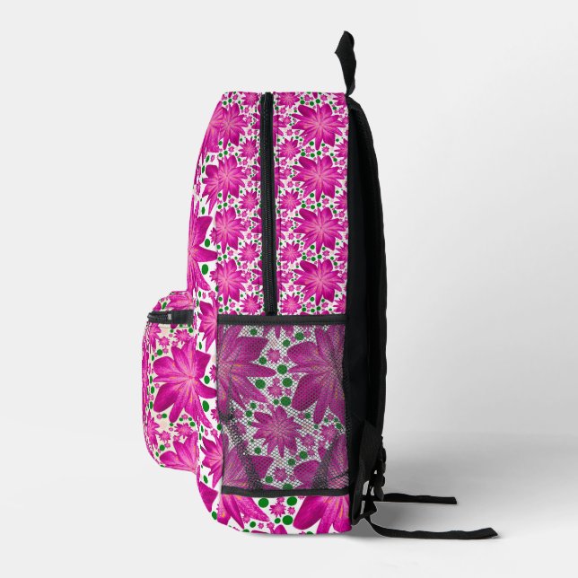 Hot pink floral seamless pattern  printed backpack (Right)