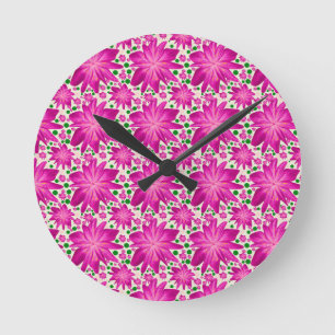 Hot Pink Floral Seamless Pattern  Round Clock