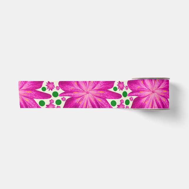 Hot Pink Floral Seamless Pattern Satin Ribbon (Front)