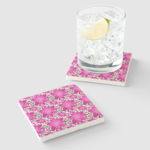 Hot Pink Floral Seamless Pattern Stone Coaster