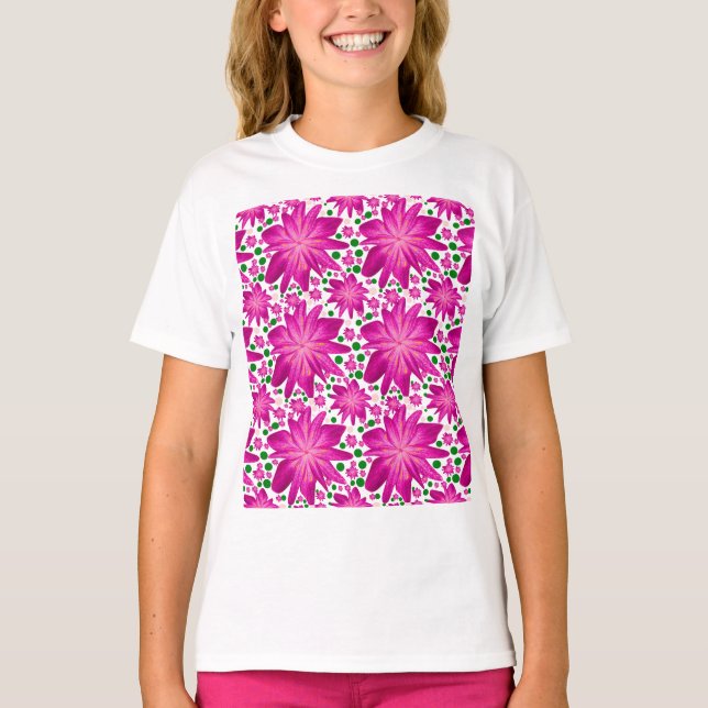 Hot pink floral seamless pattern  T-Shirt (Front)