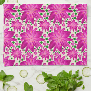 Hot Pink Floral Seamless Pattern Tea Towel