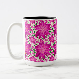 Hot Pink Floral Seamless Pattern Two-Tone Coffee Mug