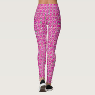 Hot Pink floral seamless pattern with polka dots Leggings