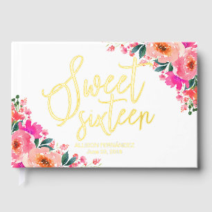 Hot Pink Floral Sweet 16 Guest Book