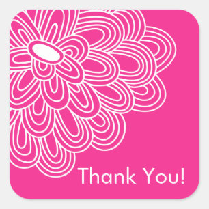 Hot Pink Floral Thank You Bridal Shower Favour Square Sticker
