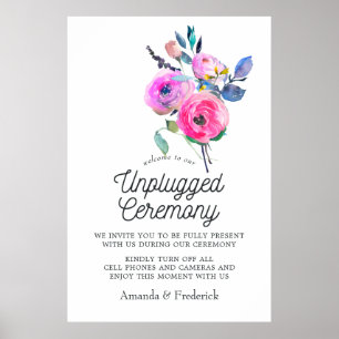 Hot-Pink Floral Unplugged Ceremony Poster