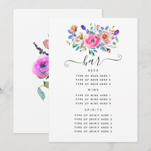Hot-Pink Floral Vintage Wedding Bar Menu