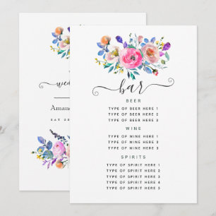 Hot-Pink Floral Vintage Wedding Bar Menu
