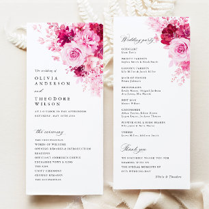 Hot Pink Floral Wedding Ceremony Programme