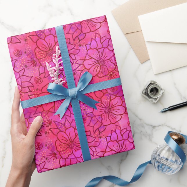 Hot Pink Floral Wrapping Paper (Gifting)