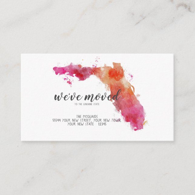 Hot Pink Florida Moving Announcement Insert Cards (Front)