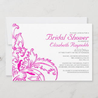 Hot Pink Flourish Bridal Shower Invitations
