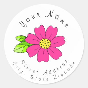 'Hot Pink Flower' Address Label