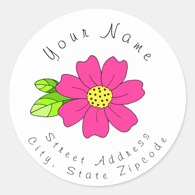 'Hot Pink Flower' Address Label (Front)