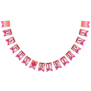Hot Pink Flower Birthday Party Bunting