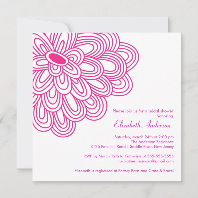 Hot Pink Flower Bridal Shower Invitatio Invitation (Front)