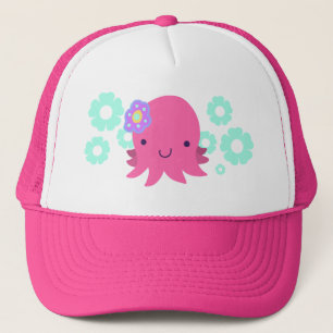 Hot Pink Flower Octopus Trucker Hat