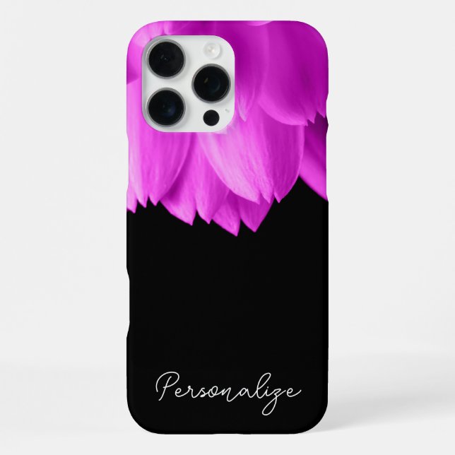 Hot pink flower petals black Custom name text iPhone Case (Back)