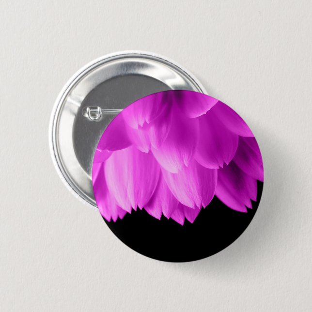 Hot pink flower petals on black 6 cm round badge (Front & Back)