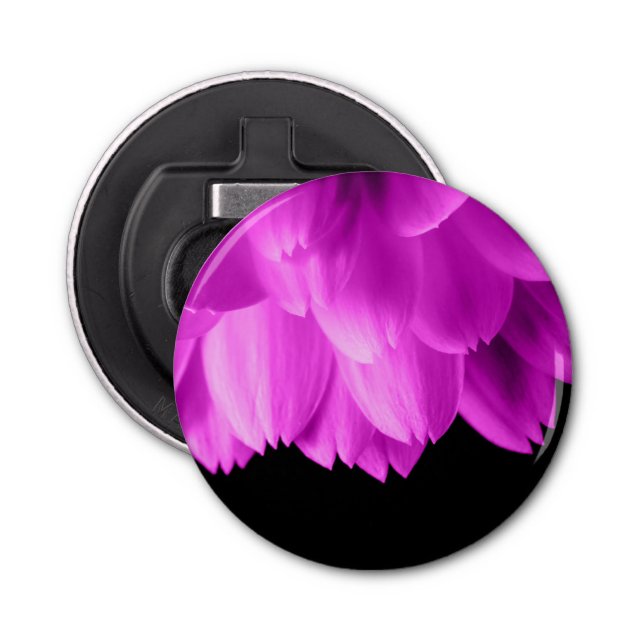 Hot pink flower petals on black bottle opener (Front)