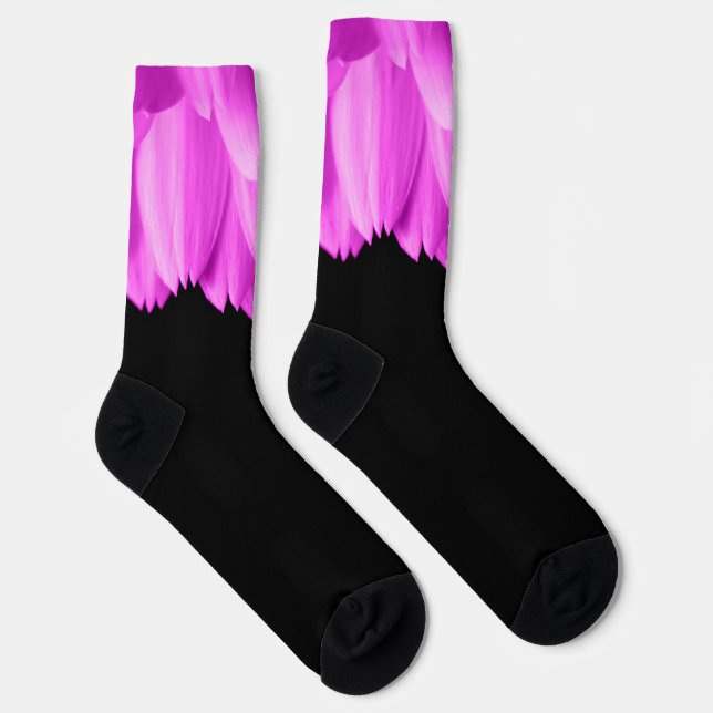 Hot pink flower petals on black socks (Right)