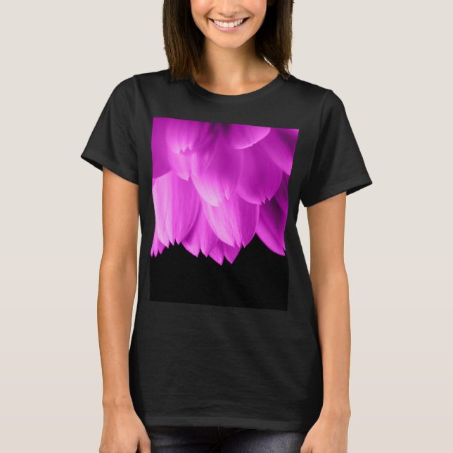Hot pink flower petals on black T-Shirt (Front)