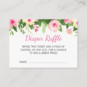 Hot Pink Flowers Baby Shower Diaper Raffle Ticket