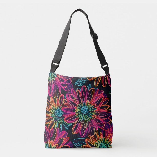 Hot Pink Flowers Crossbody Bag (Front)