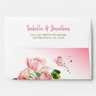 hot pink flowers green leaves wedding envelope