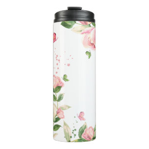 hot pink flowers greenery butterflies thermal tumbler